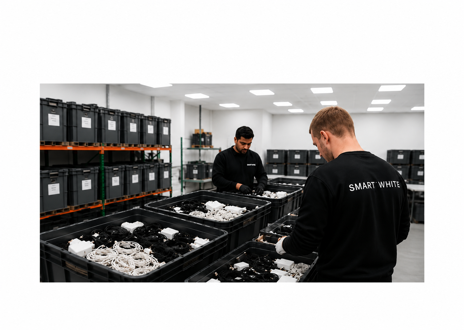 Smart White staff sorting chargers, cables and accessories